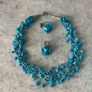 Turquoise Multi strand Necklace & Earrings Set